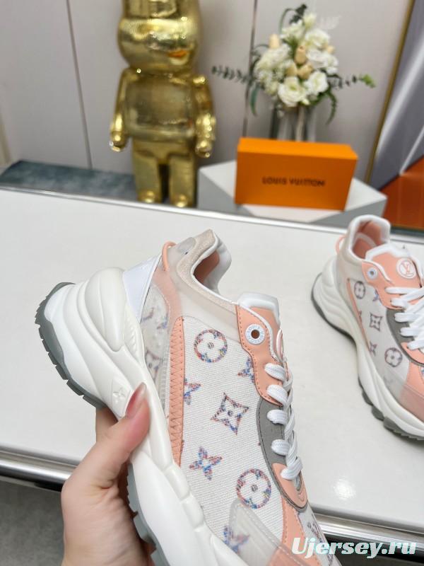 2025 Unisex Louis Vuitton Pink White Leather Tech Fabric Sneakers Monogram LY00340