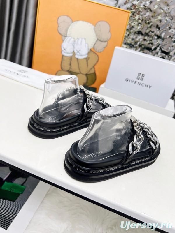 2025 Women Givenchy Black Leather Sandals Chain LY00250