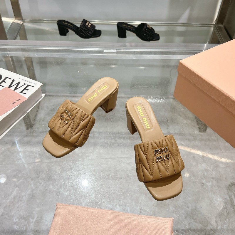 2025 Women Miu Miu Beige Lambskin Heeled Sandals MDR00123