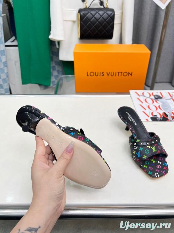 2025 Women Louis Vuitton Multicolor Leather Heeled Mules LY00260