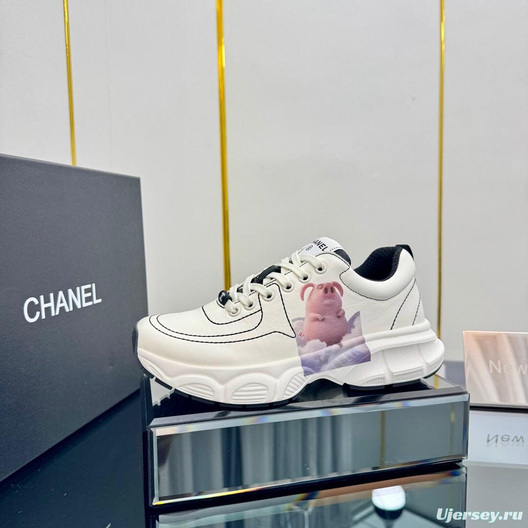 2025 Women Chanel White Leather Sneakers