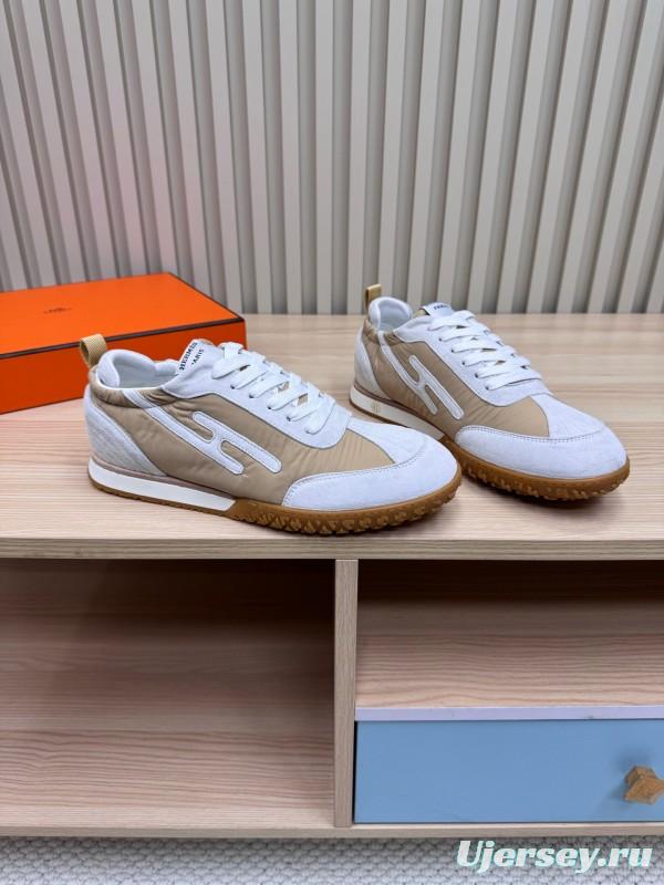 2025 Unisex Hermès White Beige Suede Goat Leather Sneakers Top Version LY00310