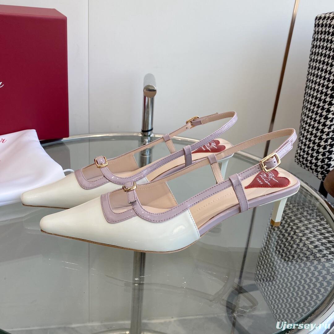 2025 Women Roger Vivier White Pink Leather Patent Leather Slingback KFY00340