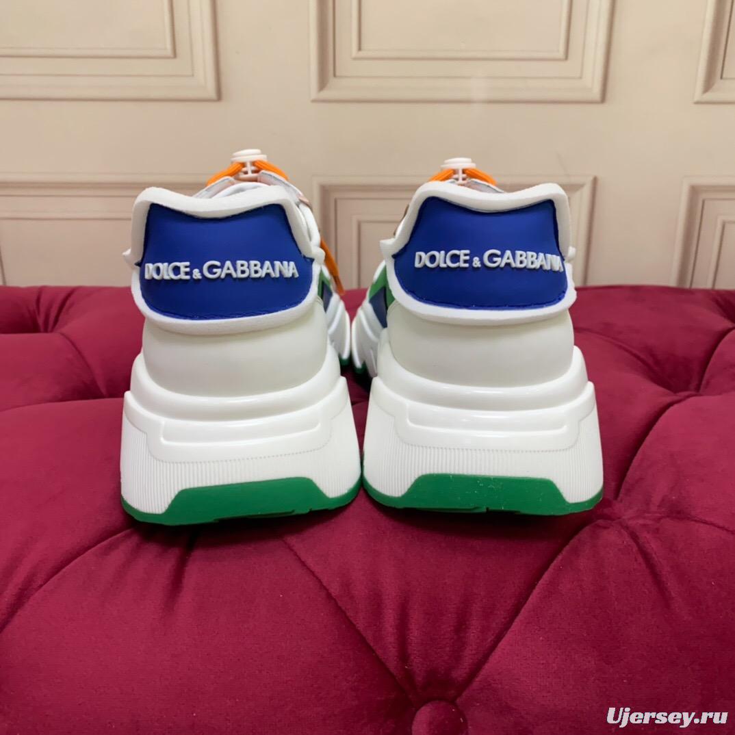 2025 Unisex Dolce & Gabbana Green Blue Orange Leather Lycra Sneakers DG