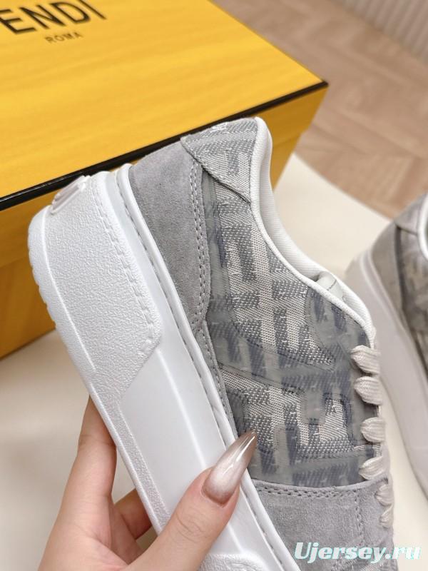 2025 Women Fendi Grey Suede Mesh Sneakers LY00340