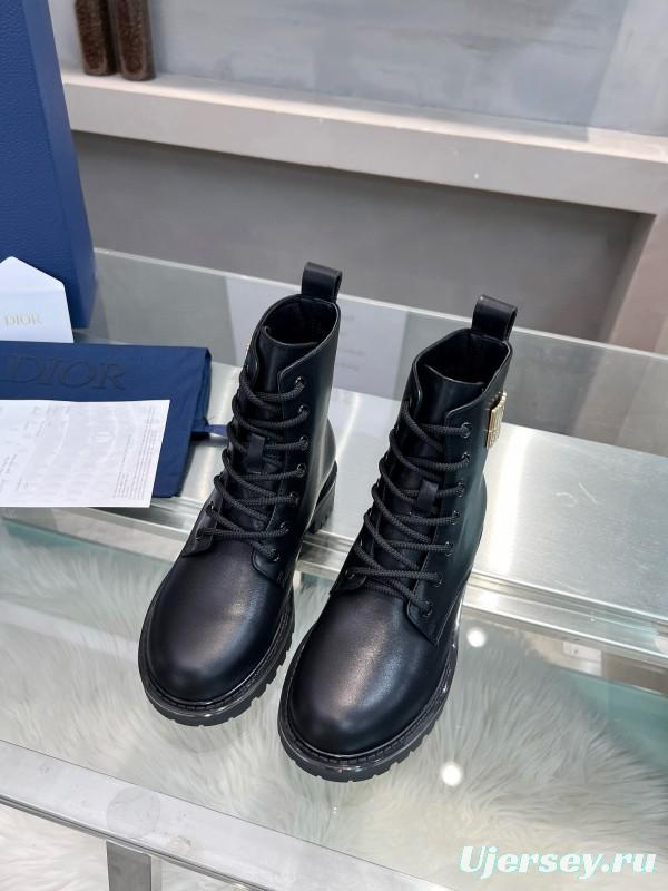 2024 Women Dior Black Leather Ankle Boots MJ00350