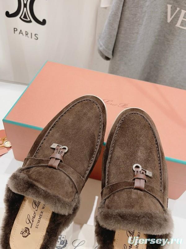 2024 Women LP Brown Suede Shearling Loafers MJ00300