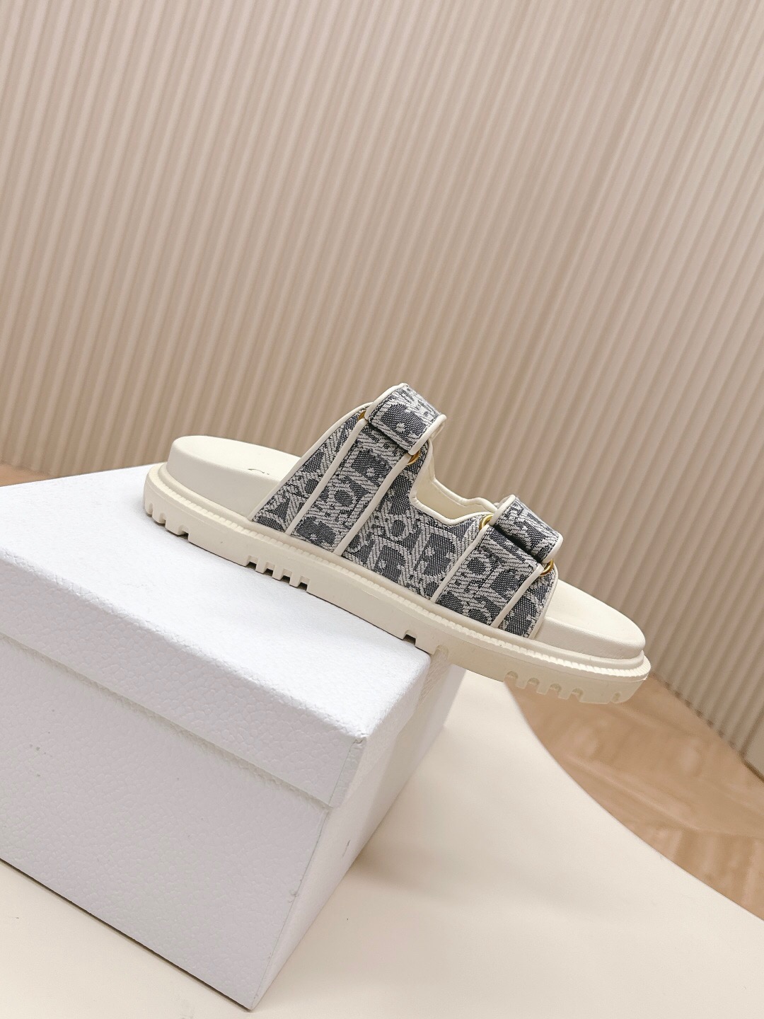 2025 Women Dior Gray Canvas Leather Sandals LY