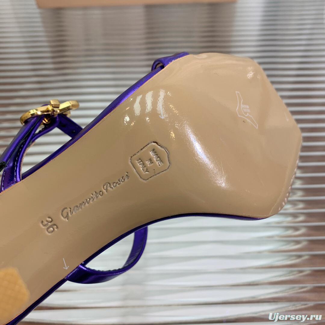 2025 Women Gianvito Rossi Purple Leather High Heel Buckle Sandals