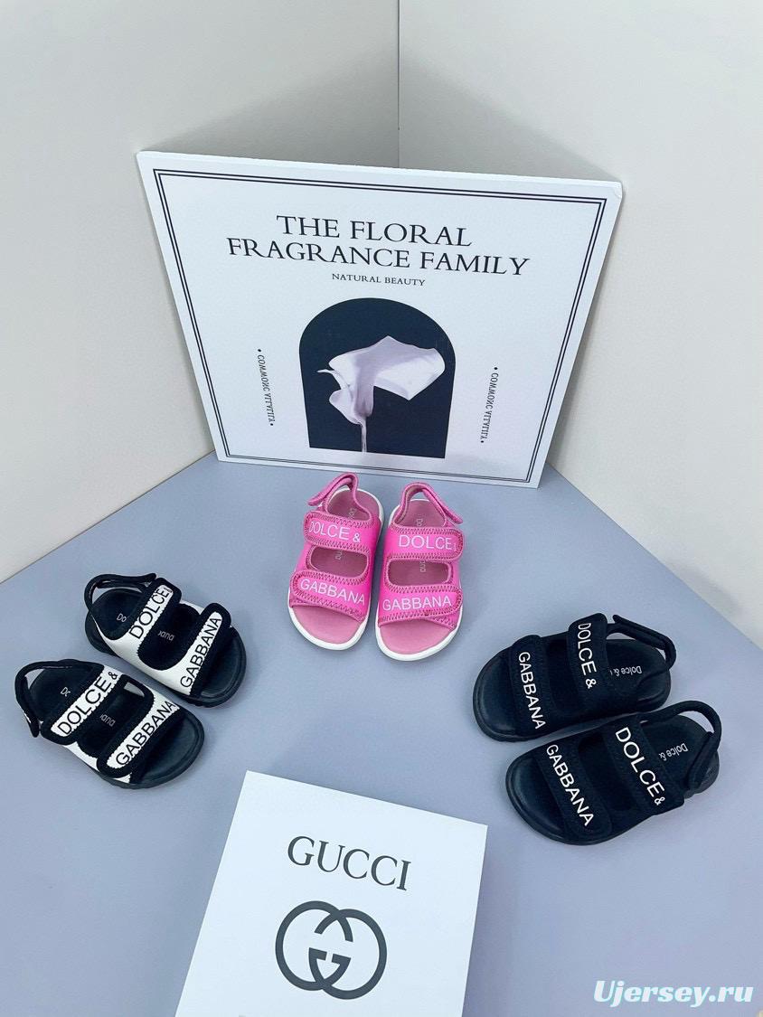 2025 Kids Dolce & Gabbana Pink Black White Leather Sandals