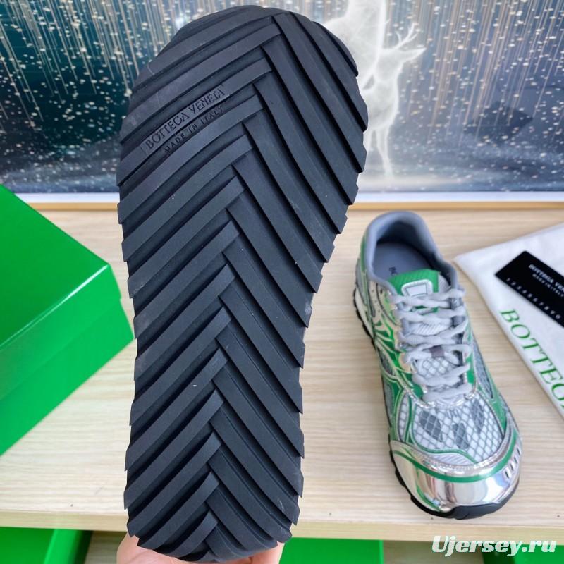 2025 Unisex Bottega Veneta Green Silver Mesh Sneakers LY00310