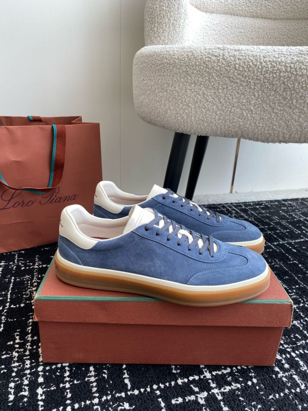 2024 Men Loro Piana Blue Suede Leather Sneakers MJ00320