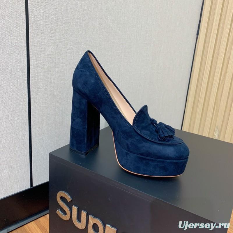 2025 Women Gianvito Rossi Navy Suede Platform Loafers KFY00330