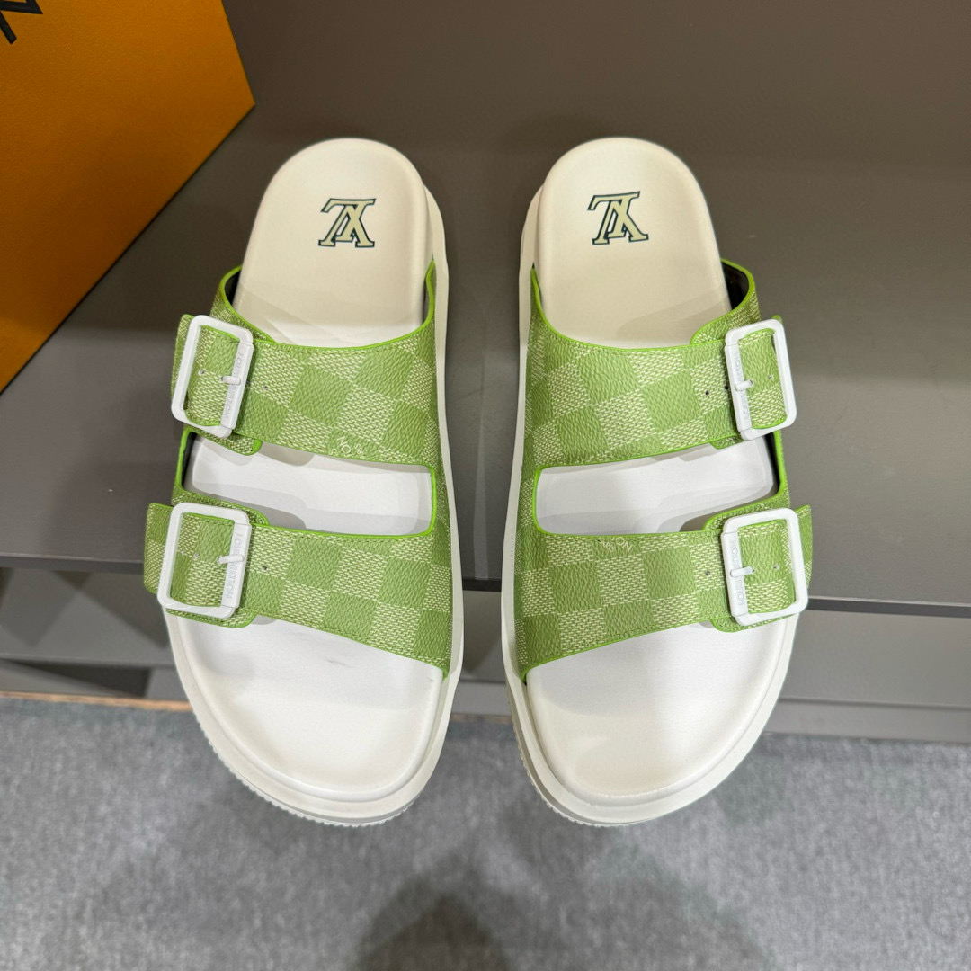 2024 Slippers Louis Vuitton Light Green White Leather Slippers