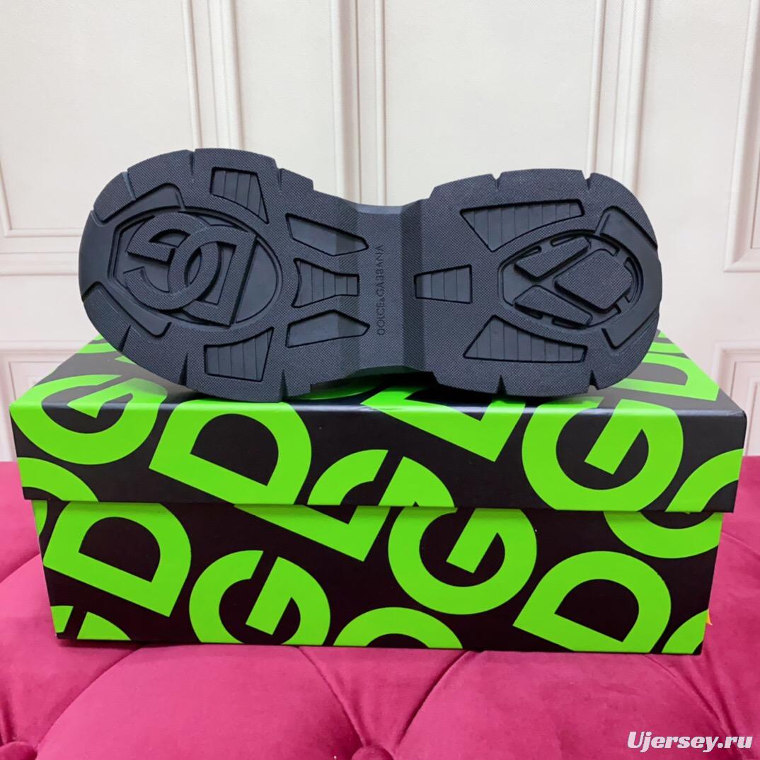 2025 Unisex Dolce & Gabbana Black Mesh Leather Sneakers LY00340