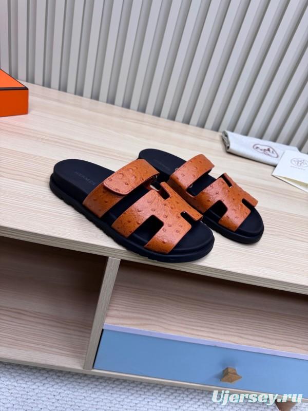 2025 Women Hermès Brown Black Leather Slippers