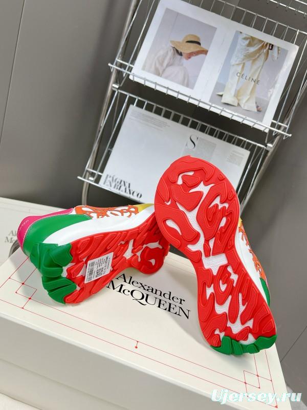 2024 Unisex Alexander McQueen Yellow Green Pink Leather Sprint Sneakers MJ00370