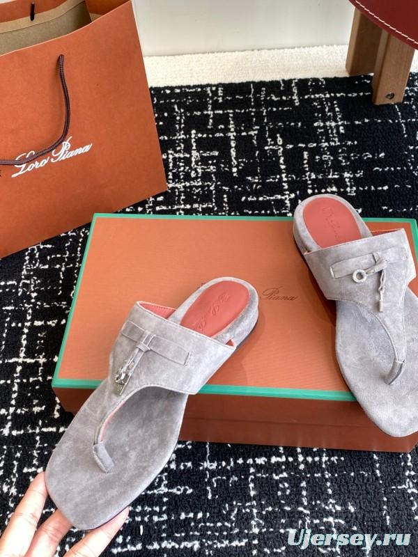 2025 Women Le Parmentier Grey Suede Thong Sandals KFY00280