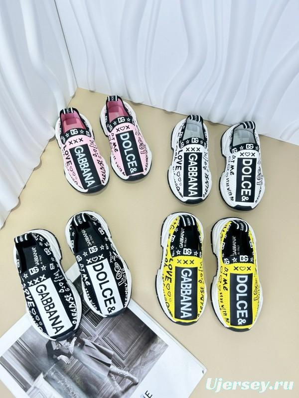 2024 Kids Dolce & Gabbana Pink Black White Yellow Fabric Sneakers
