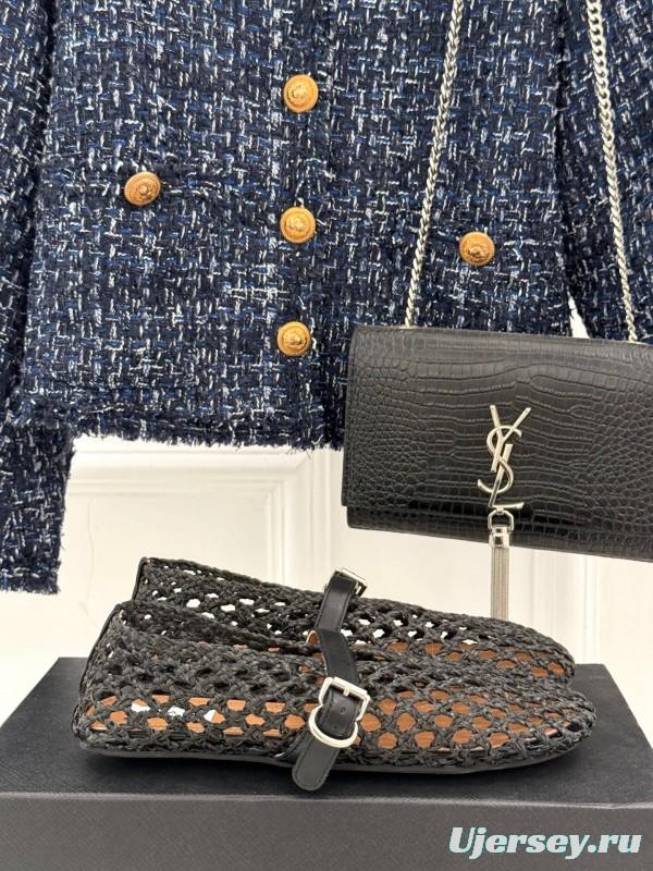 2025 Women AlAIA Black Leather Woven Mary Jane