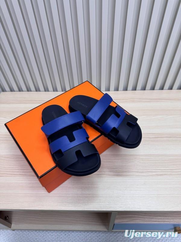 2025 Slippers Hermès Blue Black Leather Slippers