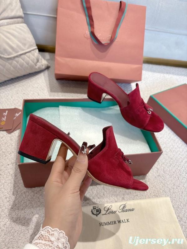 2025 Women LP Red Suede Heeled Sandals