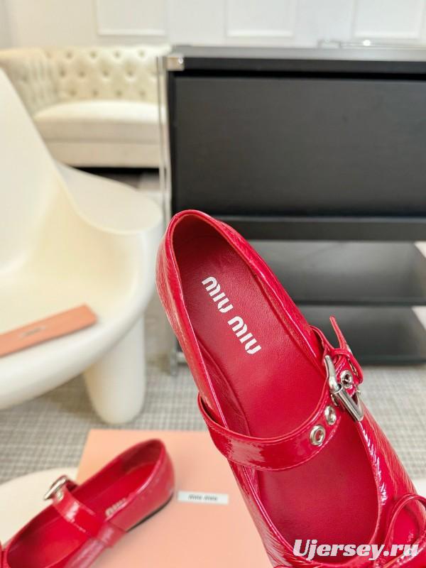 2025 Women Miu Miu Red Leather Mary Jane Buckle KFY00300
