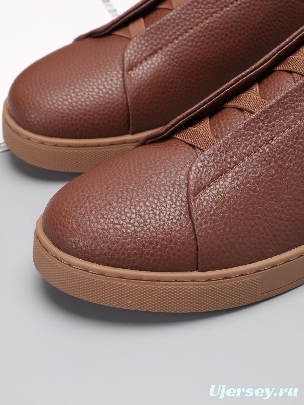 2024 Men Ermenegildo Zegna Brown Leather Low Top Sneakers MJ00240
