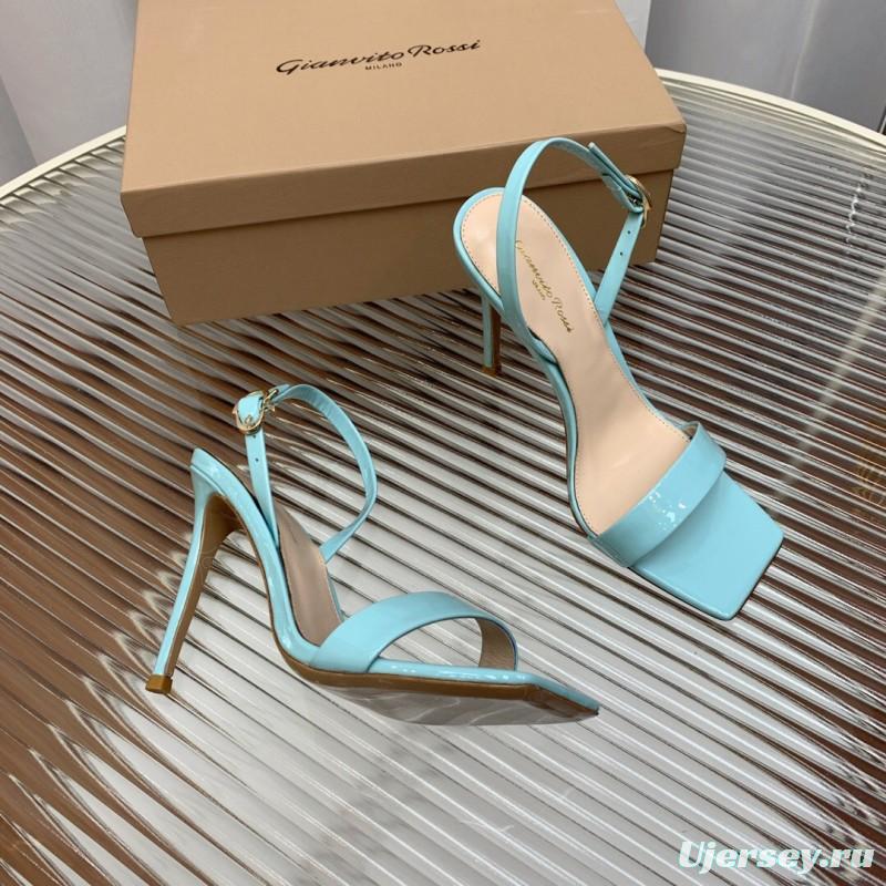 2025 Women Gianvito Rossi Light Blue Patent Leather High Heel Sandals