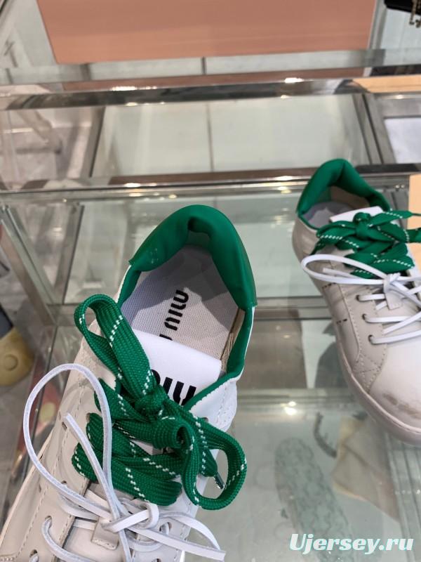 2025 Women Miu Miu White Green Leather Sneakers LY00290