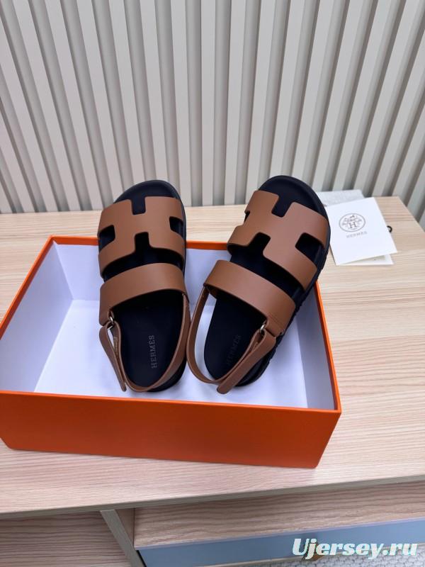 2025 Women Hermès Brown Leather Sandals