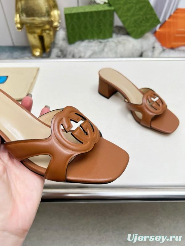 2025 Gucci Brown Leather Slippers MJ00190