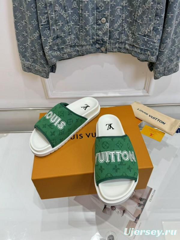 2025 Slippers Louis Vuitton Green Canvas Slippers LY