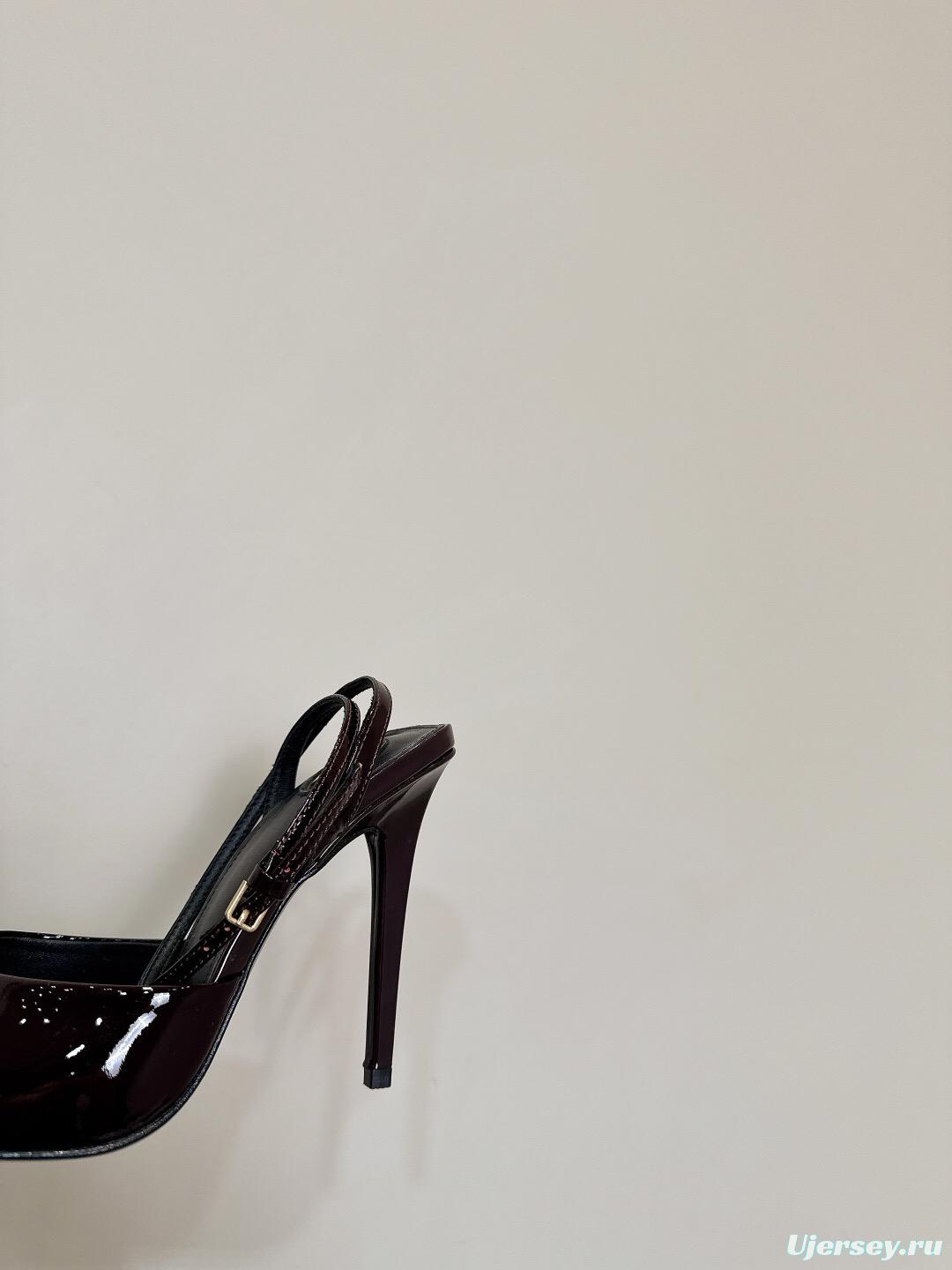 2025 Women Yves Saint Laurent Burgundy Patent Leather Slingback Stiletto Heel