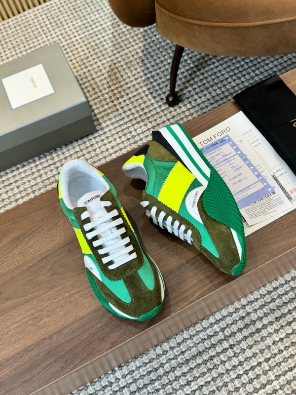 2025 Unisex TOM FORD Green Yellow White Suede Leather Sneakers LY00360(F)/LY00370(M)