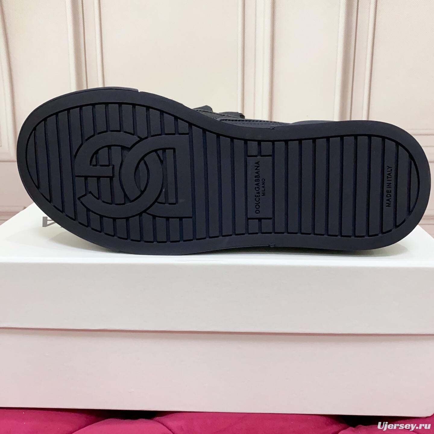 2025 Men Dolce & Gabbana Black Mesh Leather Sneakers