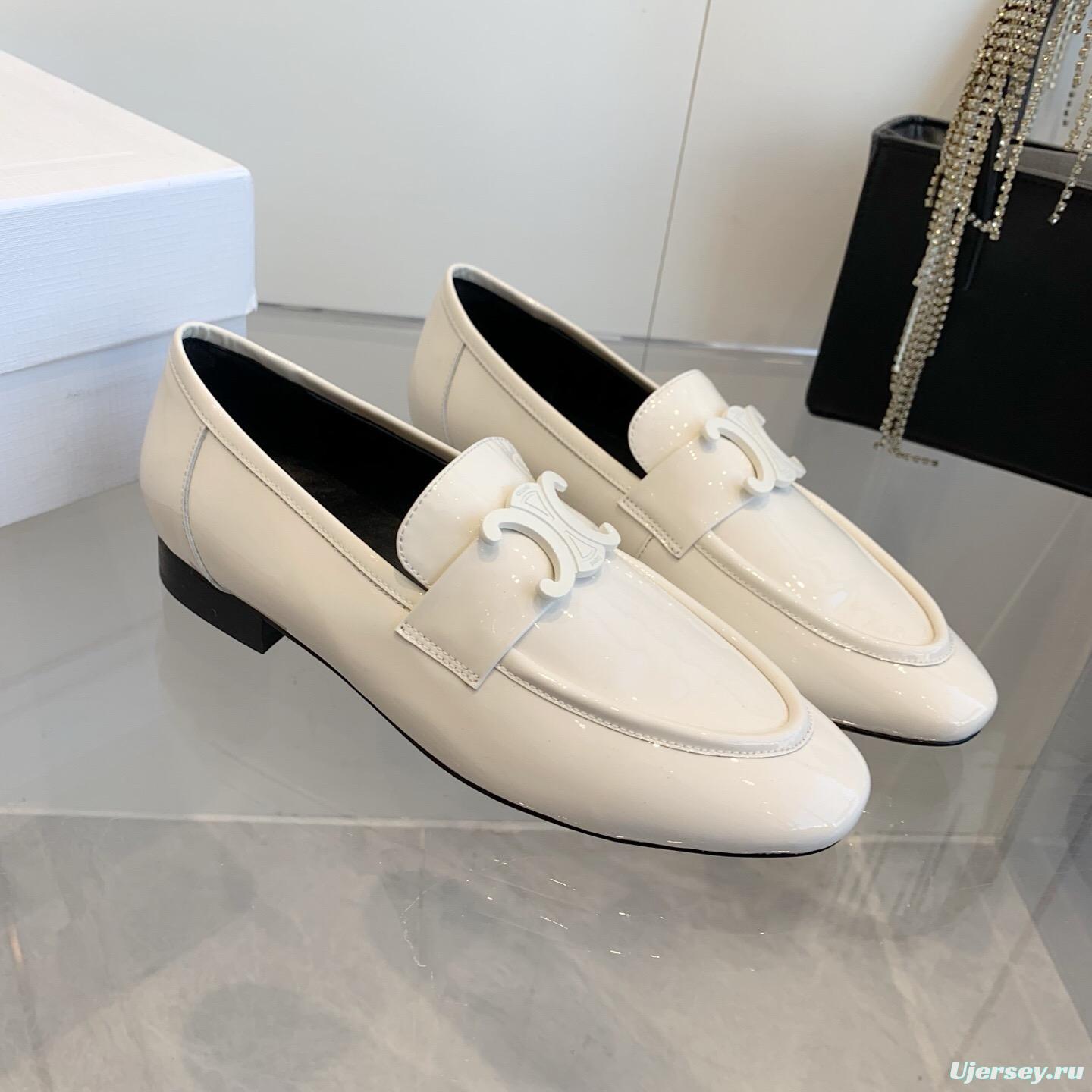 2025 Women Celine White Patent Leather Loafers