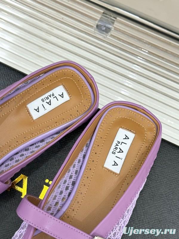 2025 Women Yves Saint Laurent Purple Mesh Leather Slippers
