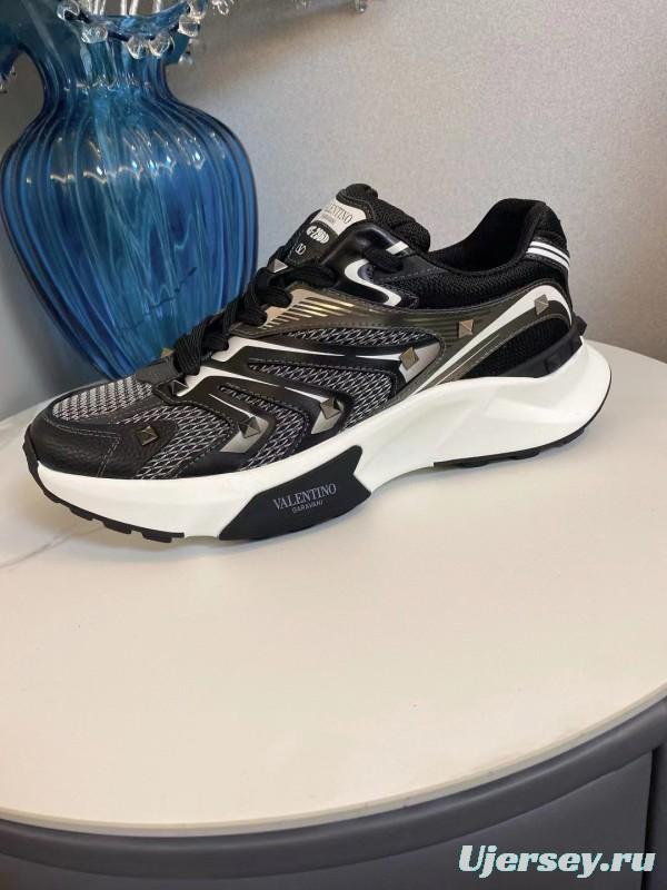 2024 Unisex Valentino Black White Mesh Leather Sneakers MJ00410