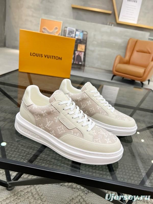 2024 Unisex Louis Vuitton Beige White Leather Mesh Sneakers MJ00400