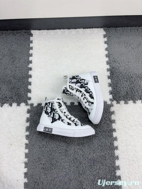 2024 Kids Dior Black White Canvas Sneakers