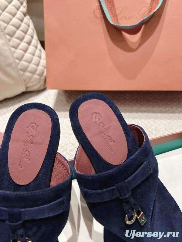 2025 Slippers Le Parmentier Navy Blue Suede Slippers LY00250