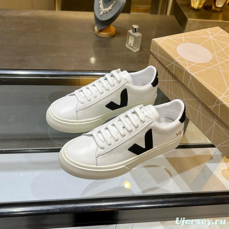 2025 Unisex VEJA White Black Leather Canvas Low Top Vulcanized Sneakers MJ00240