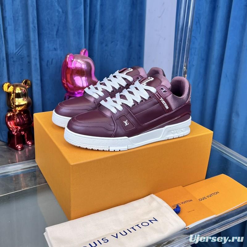2025 Unisex Louis Vuitton Purple White Leather LV Trainer