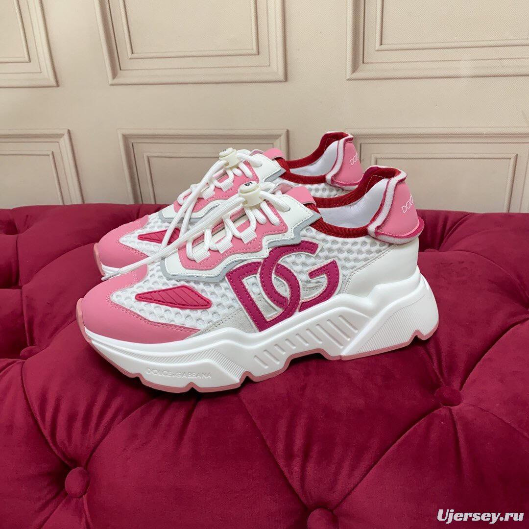 2025 Women Dolce & Gabbana White Pink Mesh Sneakers LY00330(F)