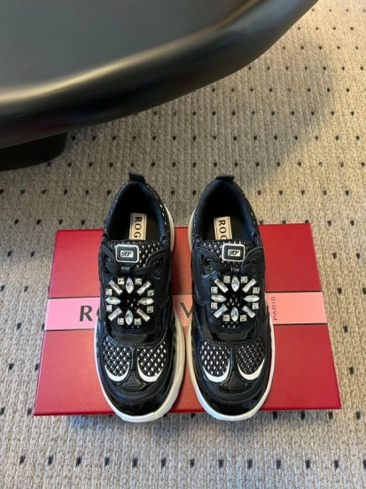 2025 Women Roger Vivier Black Leather Mesh Sneakers