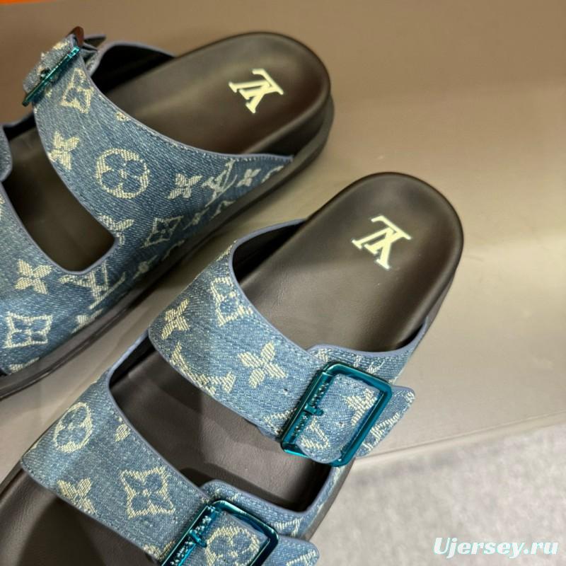 2024 Slippers Louis Vuitton Blue Denim Leather Slippers LY00420