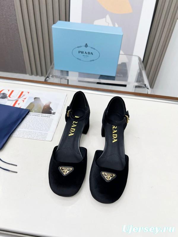 2025 Women Prada Black Suede Mary Jane Buckle LY00270