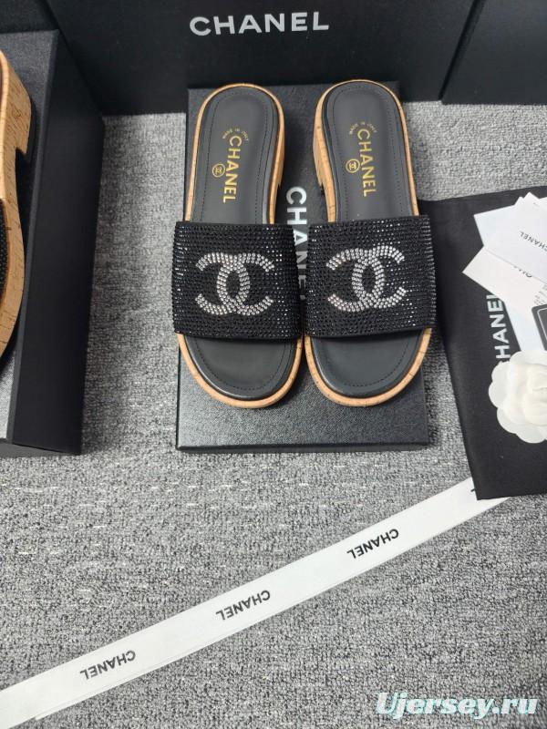 2025 Slippers Chanel Black Crystal Women