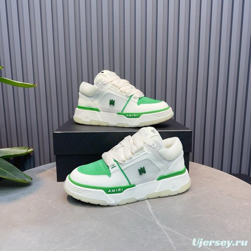 2024 Unisex Amiri White Green Leather Mesh Sneakers MJ00360